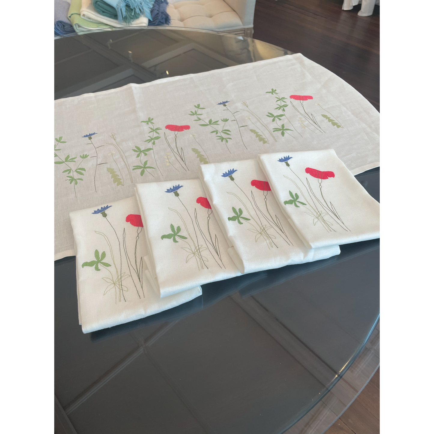 Summer Meadow Irish Linen Embroidered Table Accessories