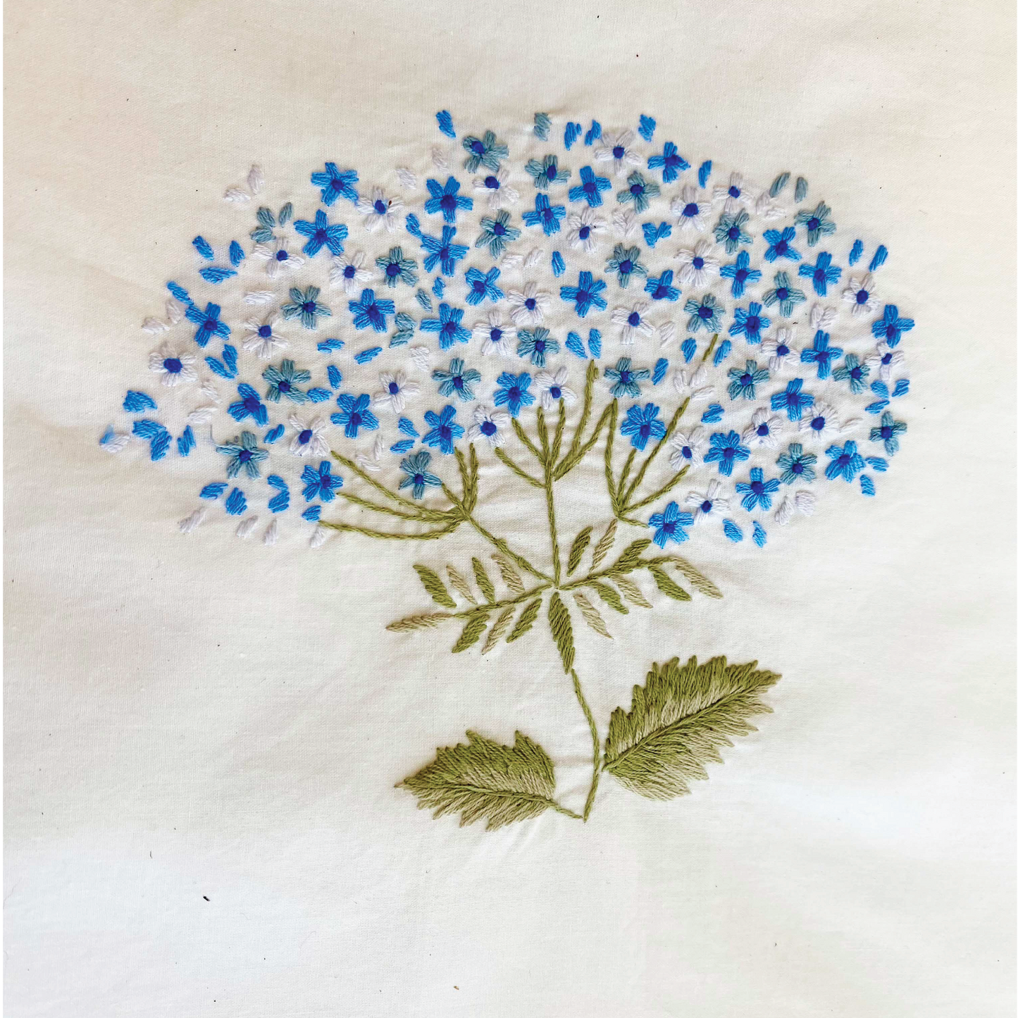 Embroidered Hydrangeas on Italian Linen