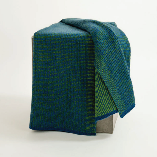 Organic Green and Dark Navy Waffle Knit Cashmere Throw