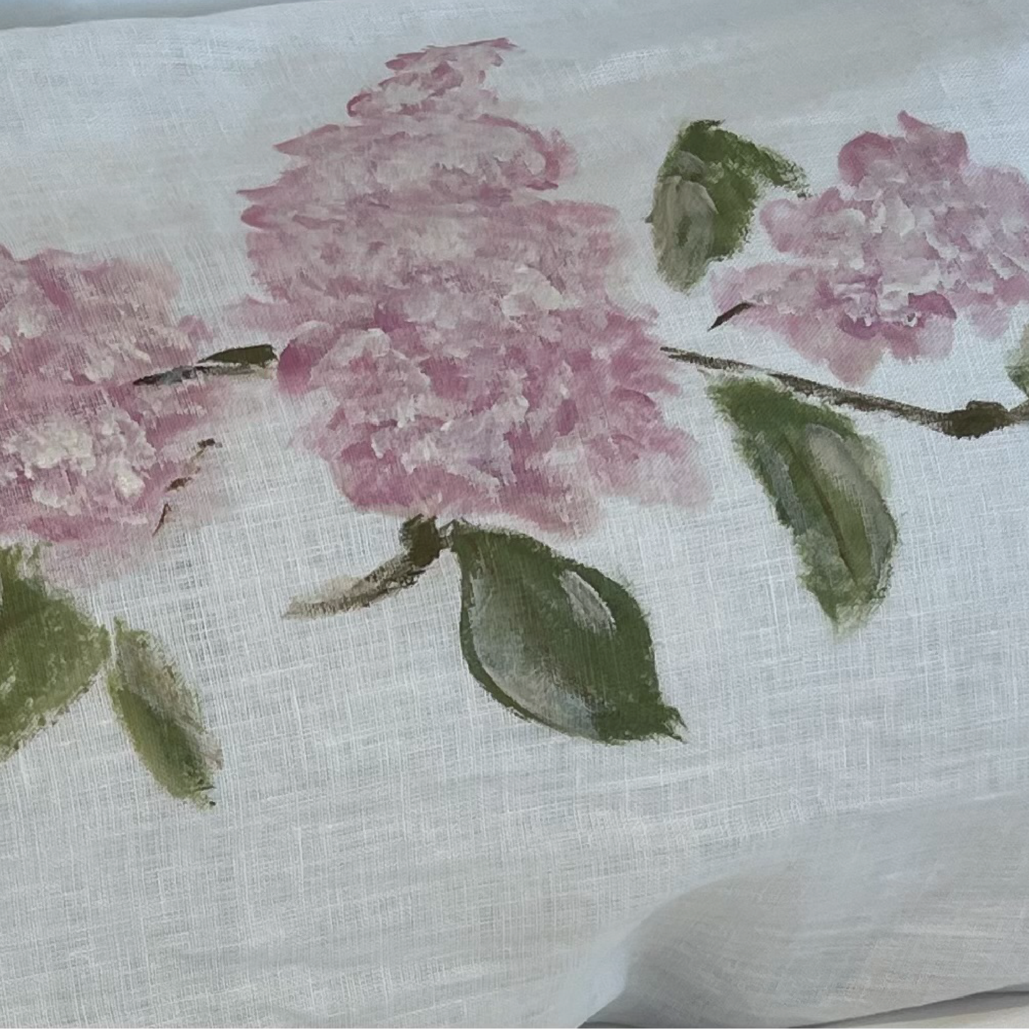 Hand Painted Kidney Pillow - Pink Hydrangeas