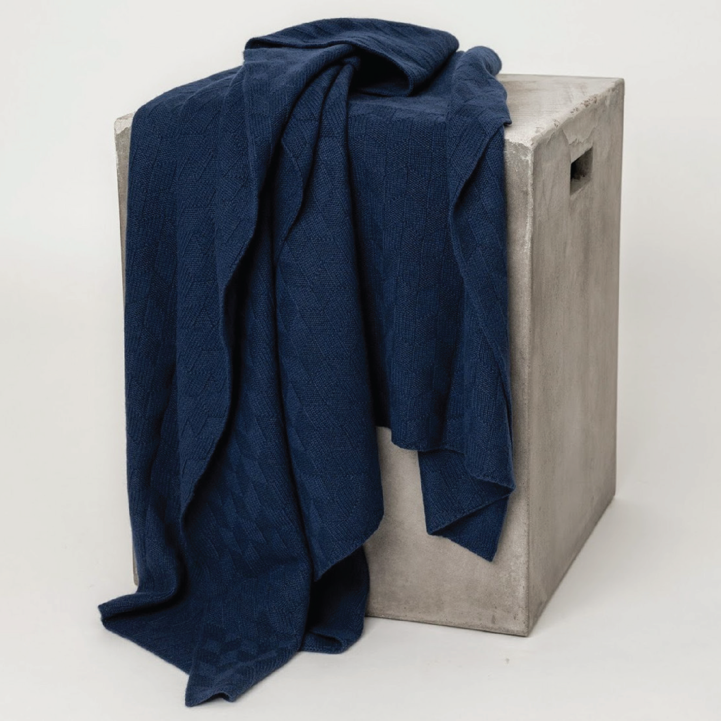 Dark Navy Diamond Lattice Knit Cashmere Throw