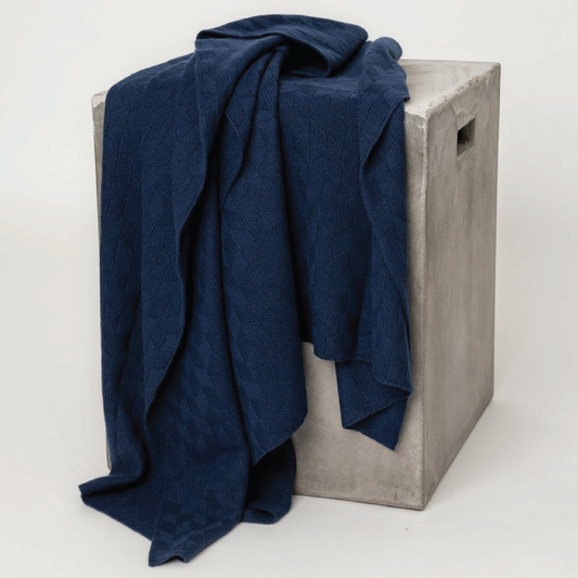 Dark Navy Diamond Lattice Knit Cashmere Throw