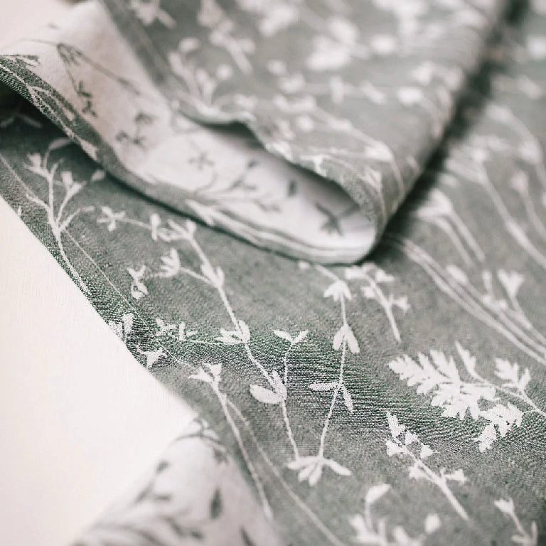 'Garden Cuttings' Damask Irish Linen Table Accessories, Forest Green