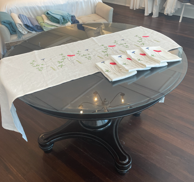 Summer Meadow Irish Linen Embroidered Table Accessories