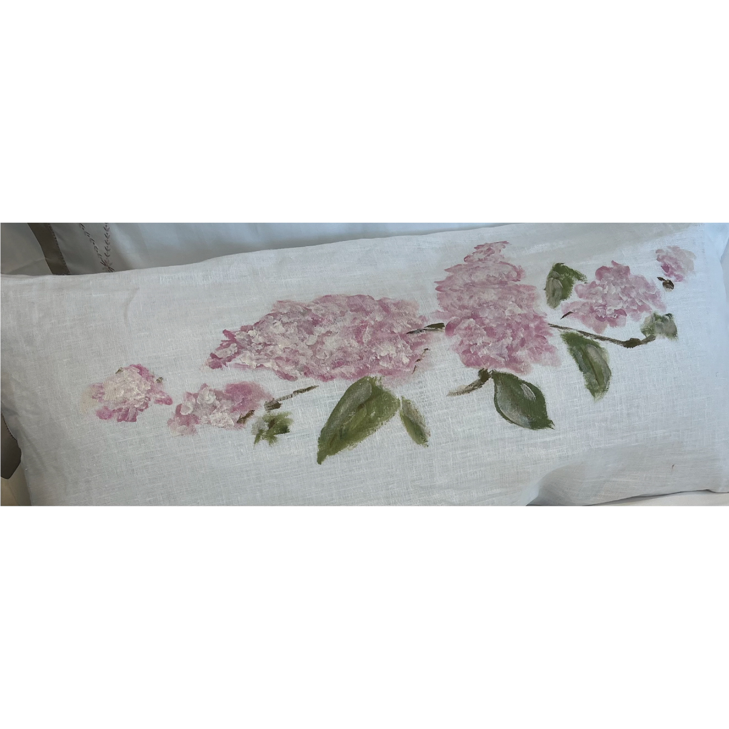 Hand Painted Kidney Pillow - Pink Hydrangeas