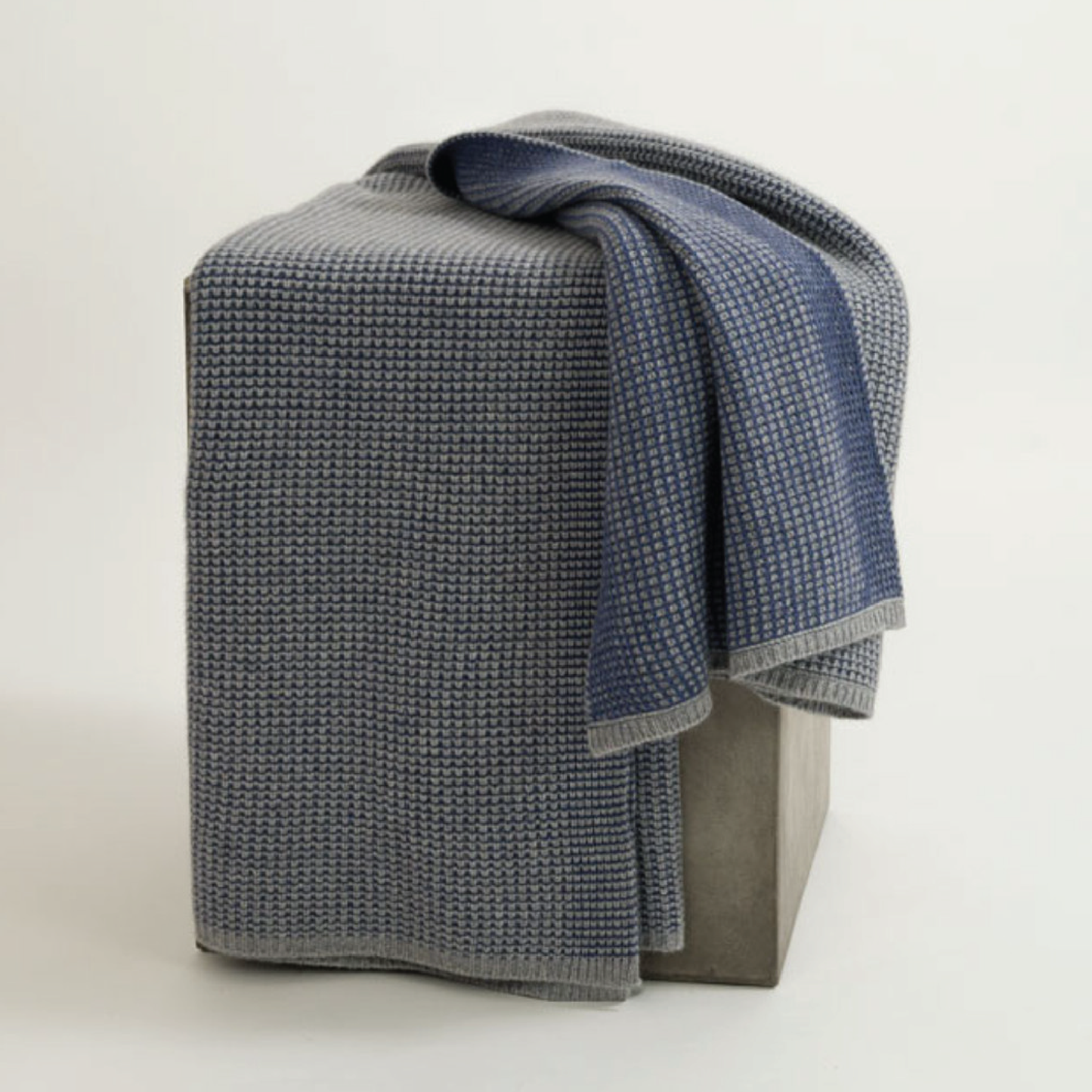 Organic Gray & Denim Waffle Knit Cashmere Throw