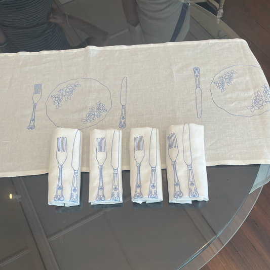 Silver Service Irish Linen Embroidered Table Accessories