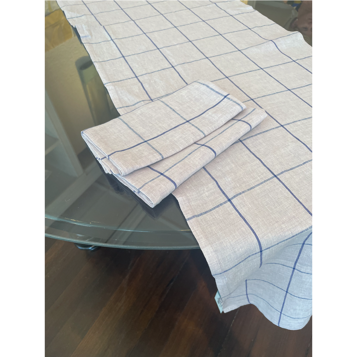 Windowpane Check Irish Linen Embroidered Table Accessories