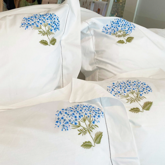 Embroidered Hydrangeas on Italian Linen